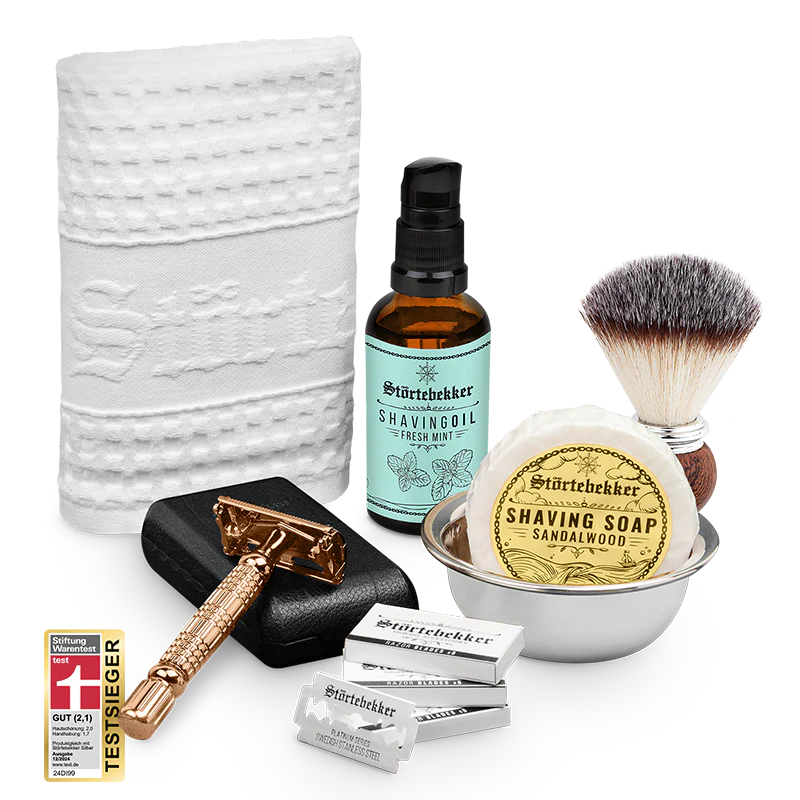 Rasurpflege Set Premium - Rasierhobel 'Hamburg' Rosé - Gold - Image 11